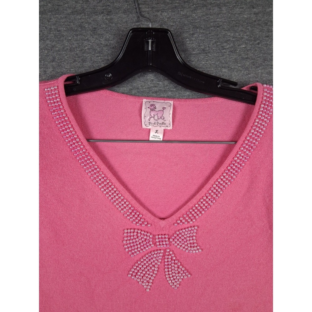 Pink Poodle Womens‎ Sweater Large Pink Pearl Bow Retro Barbicore Classic